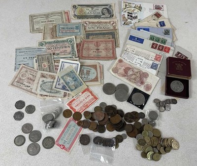 Lot 633 - Coins, notes and stamps, to include...