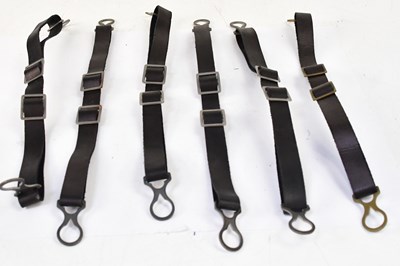 Lot 490 - Six reproduction Pickelhaube M91 leather chin...
