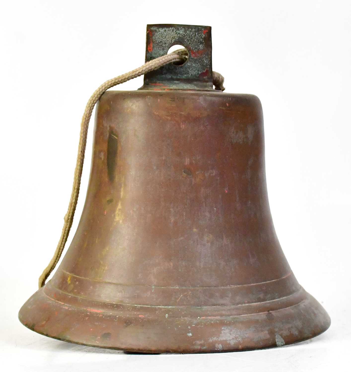 Lot 257 - A large brass ship's bell, with red painted...