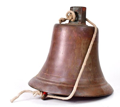 Lot 257 - A large brass ship's bell, with red painted...