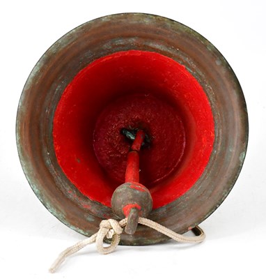 Lot 257 - A large brass ship's bell, with red painted...