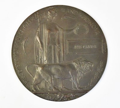 Lot 916 - A WWI bronze memorial plaque, named to Jess...