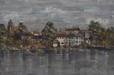 Lot 2329 - F J DEMPSEY; oil on canvas, buildings next to...