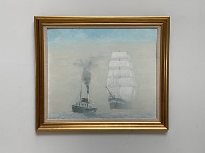Lot 2243 - JAMES KIRBY; oil on board, tug boat and...