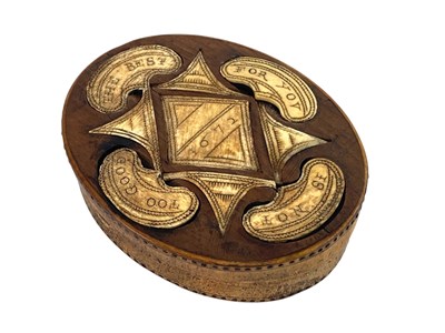 Lot 1501 - A 17th century yew and horn snuff box of oval...