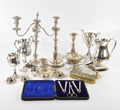 Lot 1591 - A collection of assorted silver plate,...