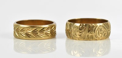 Lot 384 - Two 9ct gold wedding bands, size L 1/2 and I...