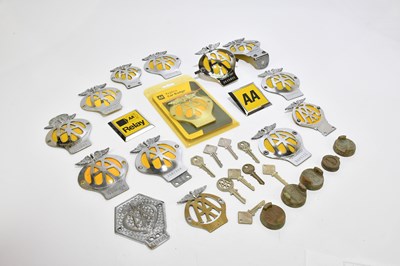 Lot 1356 - A collection of AA car badges and keys, to...