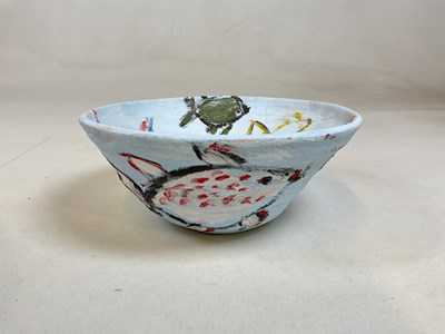 Lot 255 - SIMEON STAFFORD; a pottery bowl hand painted...