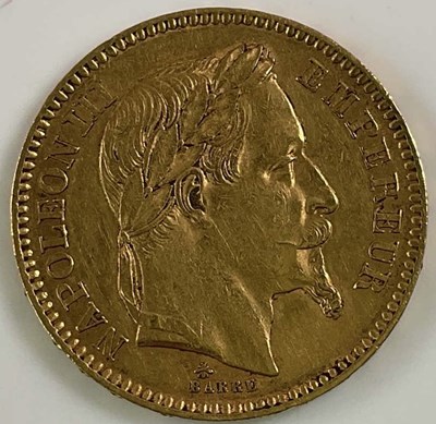 Lot 610 - A Napoleon III twenty franc gold coin, 1863,...