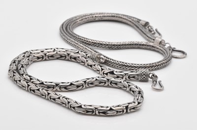 Lot 530 - Two silver snake link chains, lengths 55cm and...