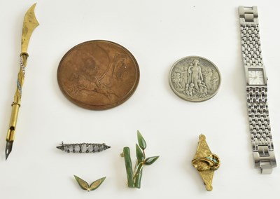 Lot 1361 - A yellow metal turquoise set lozenge shaped...