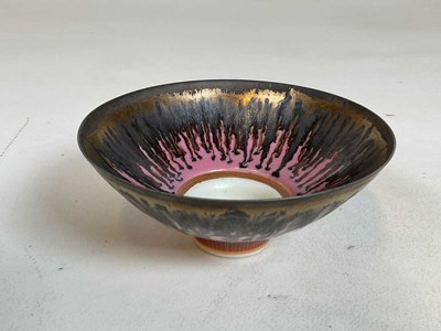 Lot 252 - PETER WILLS; a conical bowl drip glazed on a...