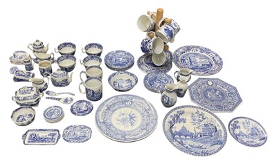 Lot 591 - SPODE; a quantity of blue and white tea and...