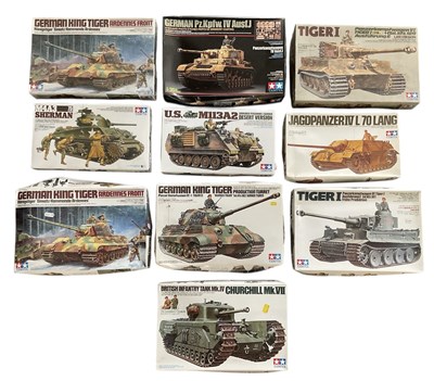 Lot 486 - TAMIYA; ten 1:35 scale model tank kits,...
