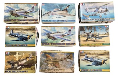 Lot 487 - TAMIYA; nine 1:48 scale model fighter plane...