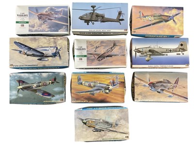 Lot 489 - HASEGAWA; ten 1:48 scale model fighter plane...