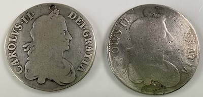 Lot 619 - Two Charles II crowns; 1668 (drilled) and 1678,...