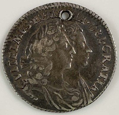 Lot 636 - A William and Mary sixpence, 1693, drilled,...