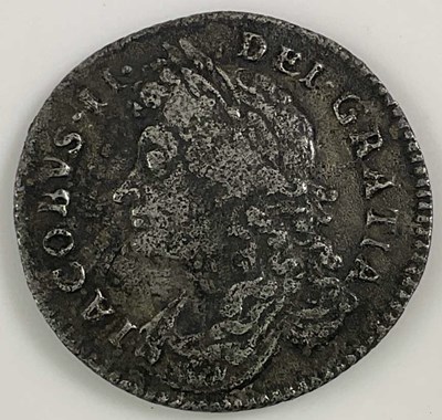Lot 629 - A James II sixpence, 1687, with annotated...