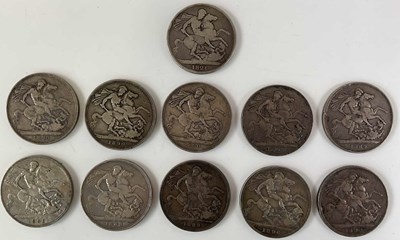 Lot 617 - Ten Victorian crowns and a George IV crown, 1821.