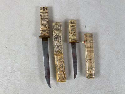 Lot 55 - Two Japanese tanto, both with carved bone...