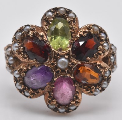 Lot 510 - A 9ct yellow gold multi gem set and seed pearl...