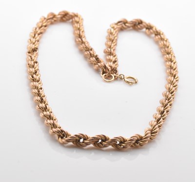 Lot 485 - A 9ct yellow gold rope twist chain, length...
