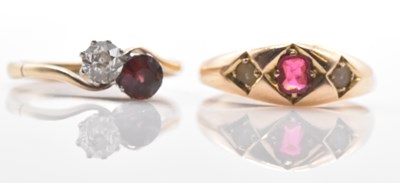 Lot 508 - Two unmarked yellow metal dress rings, one...