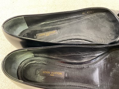 Lot 89 - LOUIS VUITTON; a pair of black dice ballerina...