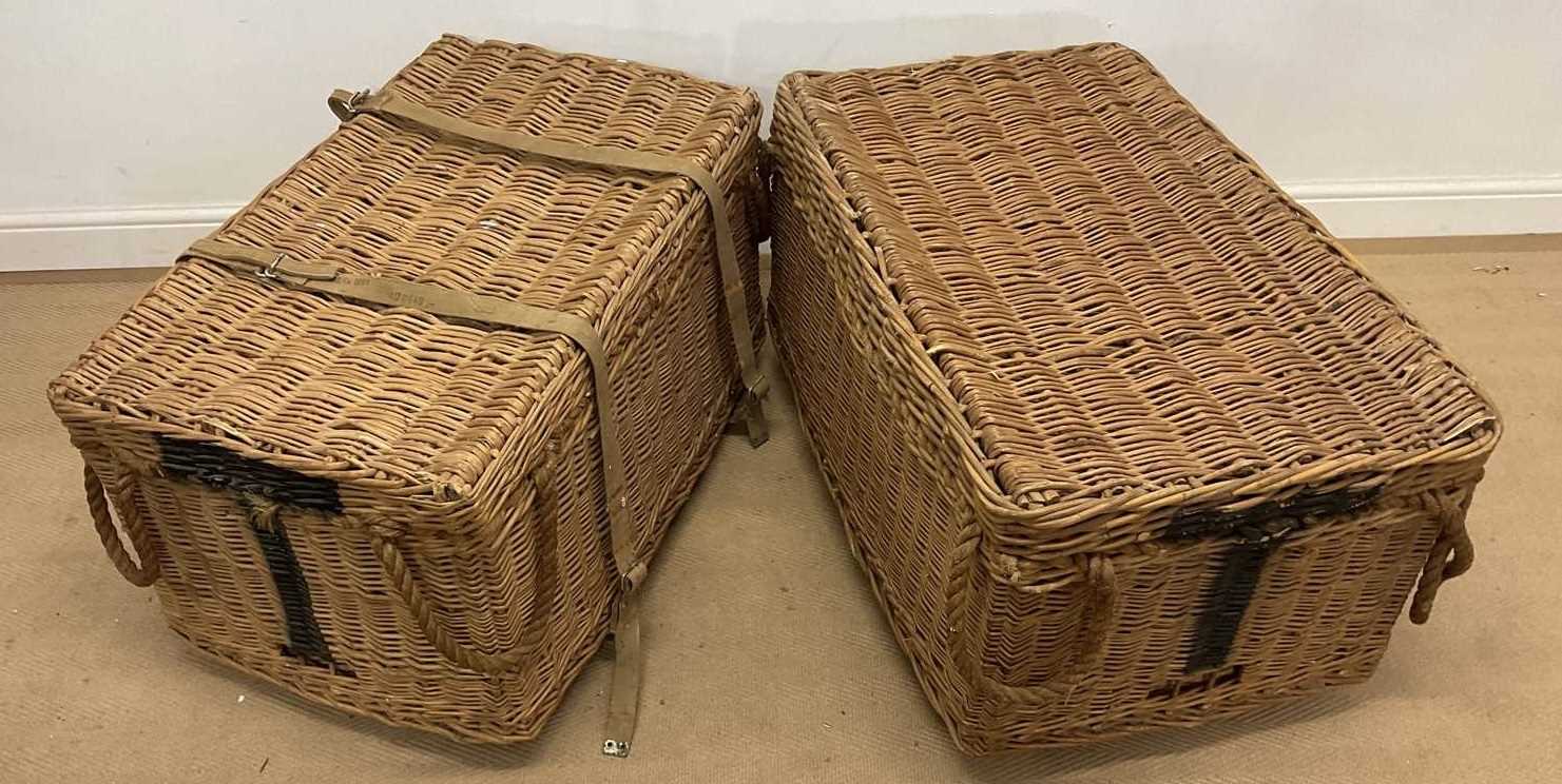 Lot 755 - A pair of wicker trunks, 50 x 90 x 56cm, one...