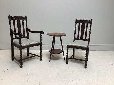 Lot 1083 - Two Carolean style oak dining chairs,...