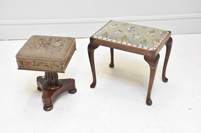 Lot 1267 - A beech rectangular stool, with needlework top,...
