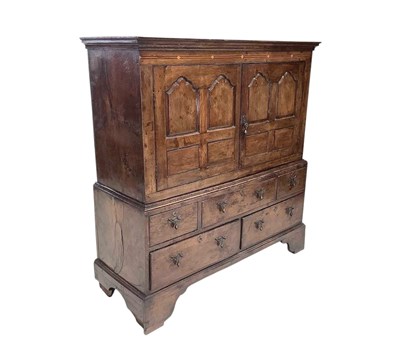Lot 1062 - A George III inlaid oak housekeeper's cupboard,...