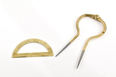 Lot 1346 - A brass and steel marine navigation divider...