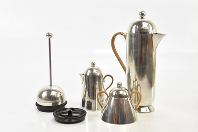 Lot 1577 - NICK MUNRO; a three piece pewter coffee set...