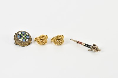 Lot 199 - A pair of yellow metal knot earrings, Scottish...