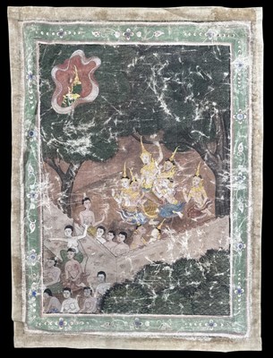 Lot 203 - A Thai gilt heightened watercolour and gouache...