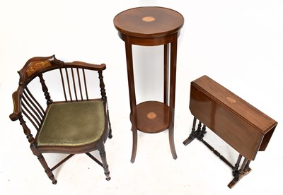Lot 2834 - An Edwardian inlaid mahogany corner chair,...