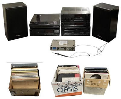 Lot 417 - TECHNICS; a pair of black painted MDF cased...