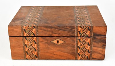 Lot 693 - A marquetry inlaid walnut writing slope, 12 x...