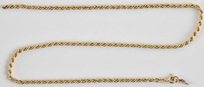 Lot 1290 - A 9ct gold rope twist necklace with hoop clasp,...