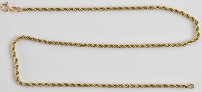 Lot 1296 - A 9ct gold rope twist necklace with hoop clasp,...