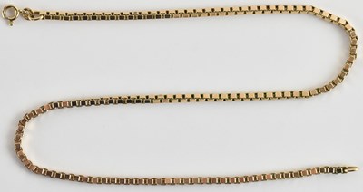 Lot 1270 - A 9ct gold box link necklace, with ring clasp,...