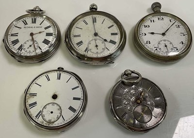 Lot 587 - Five silver open faced pocket watches and a...