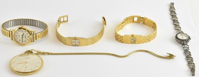 Lot 1460 - Three lady's gold plated wristwatches and a...