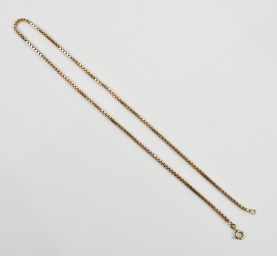 Lot 239 - A 9ct yellow gold box link necklace, length...