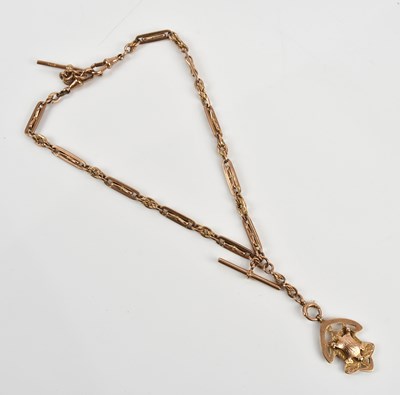 Lot 213 - A 9ct yellow gold trombone link Albert chain...
