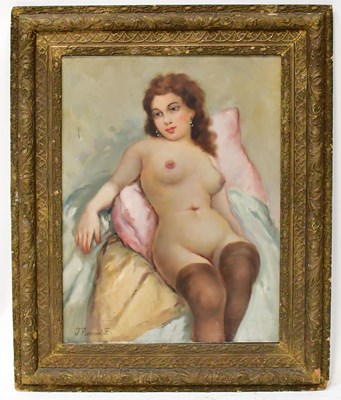 Lot 756 - THOMAS F; oil on canvas, reclining nude,...