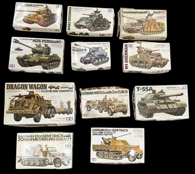Lot 509 - TAMIYA; eleven boxed 1:35 scale model tank and...
